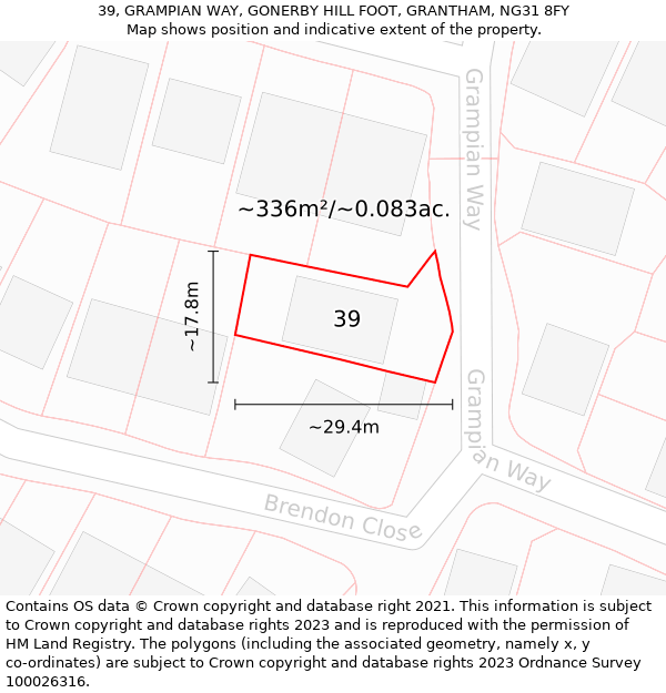 39, GRAMPIAN WAY, GONERBY HILL FOOT, GRANTHAM, NG31 8FY: Plot and title map