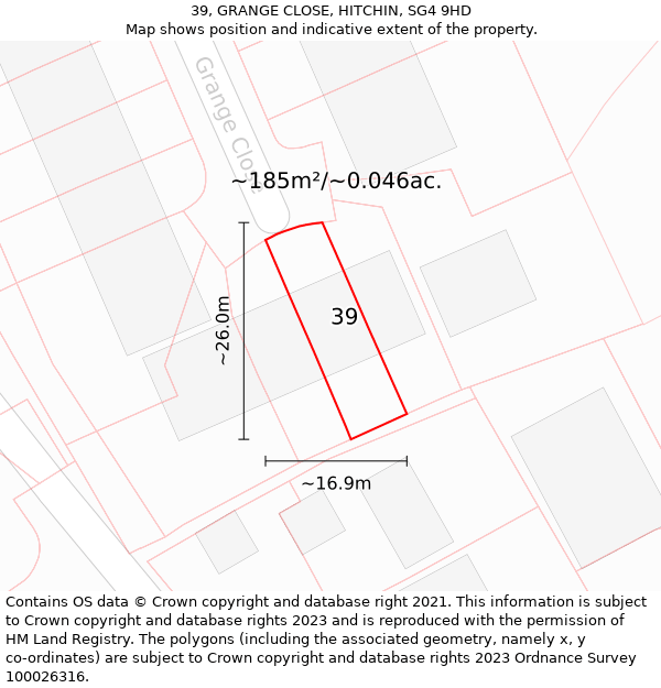 39, GRANGE CLOSE, HITCHIN, SG4 9HD: Plot and title map