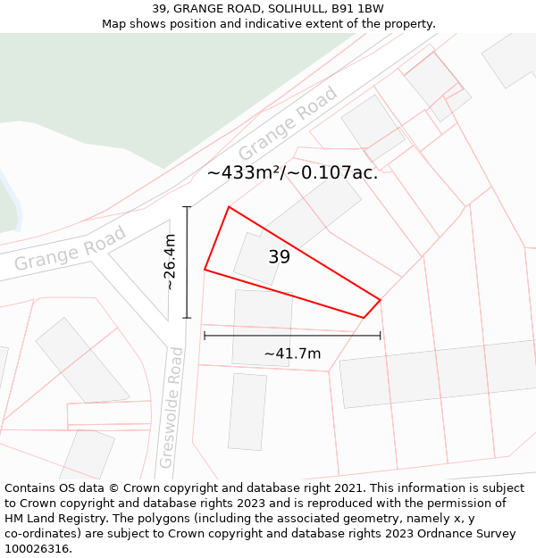 39, GRANGE ROAD, SOLIHULL, B91 1BW: Plot and title map