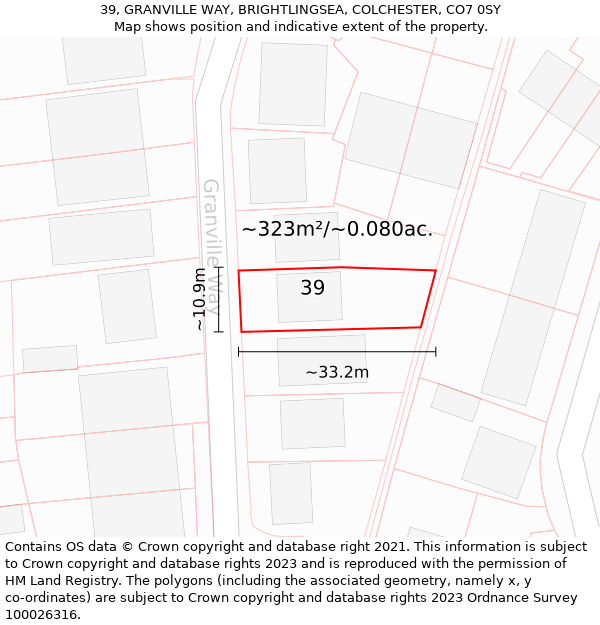 39, GRANVILLE WAY, BRIGHTLINGSEA, COLCHESTER, CO7 0SY: Plot and title map