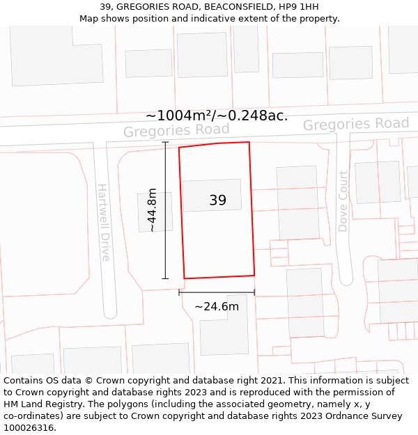 39, GREGORIES ROAD, BEACONSFIELD, HP9 1HH: Plot and title map