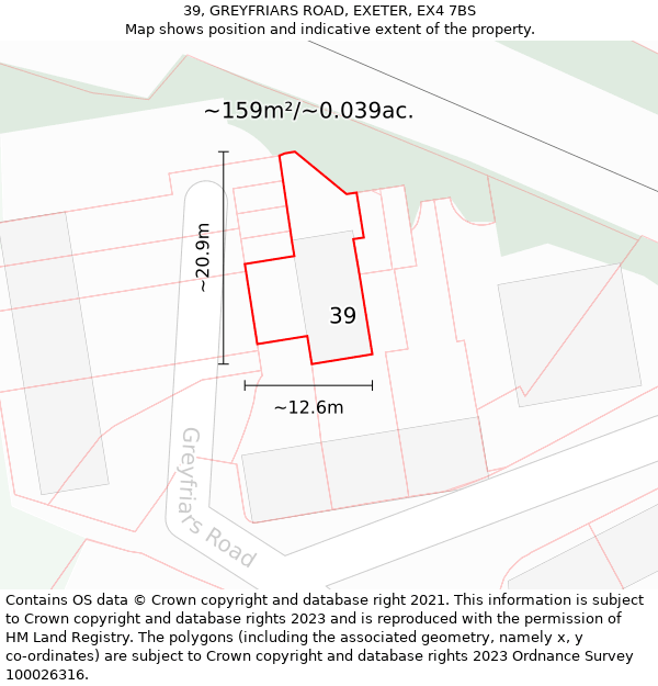 39, GREYFRIARS ROAD, EXETER, EX4 7BS: Plot and title map