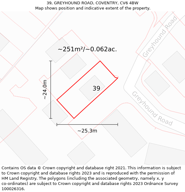 39, GREYHOUND ROAD, COVENTRY, CV6 4BW: Plot and title map