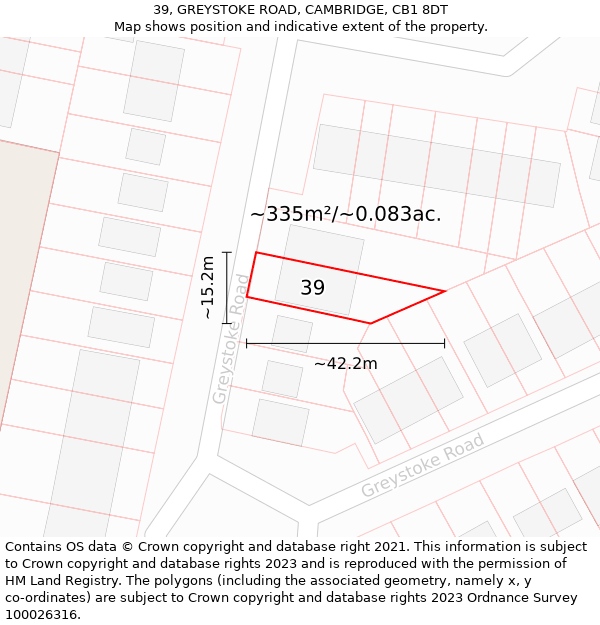 39, GREYSTOKE ROAD, CAMBRIDGE, CB1 8DT: Plot and title map