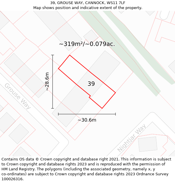 39, GROUSE WAY, CANNOCK, WS11 7LF: Plot and title map