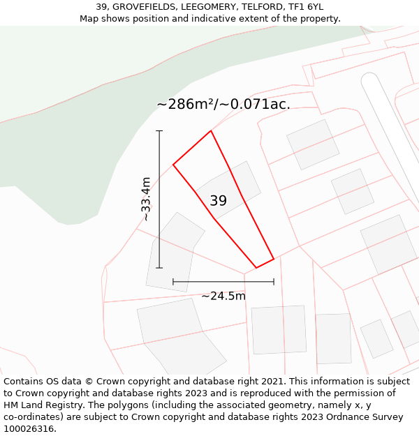 39, GROVEFIELDS, LEEGOMERY, TELFORD, TF1 6YL: Plot and title map