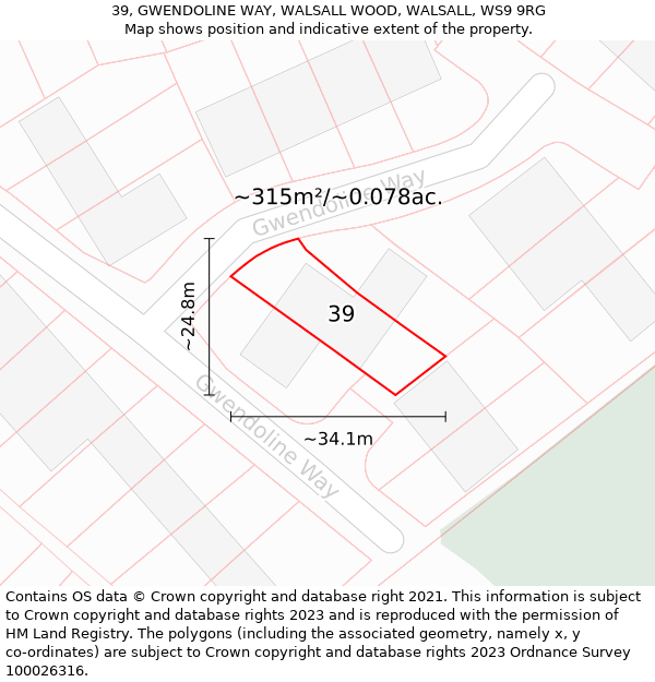 39, GWENDOLINE WAY, WALSALL WOOD, WALSALL, WS9 9RG: Plot and title map