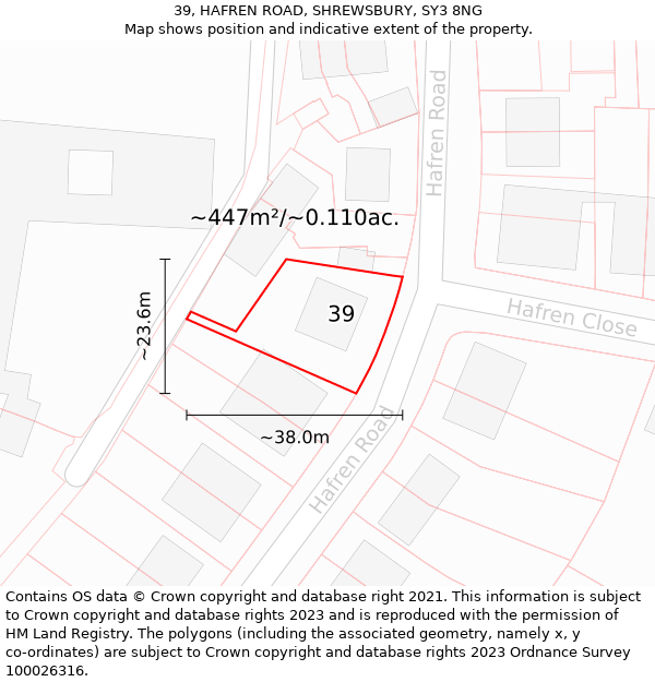 39, HAFREN ROAD, SHREWSBURY, SY3 8NG: Plot and title map