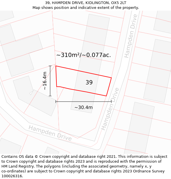 39, HAMPDEN DRIVE, KIDLINGTON, OX5 2LT: Plot and title map