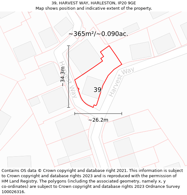 39, HARVEST WAY, HARLESTON, IP20 9GE: Plot and title map