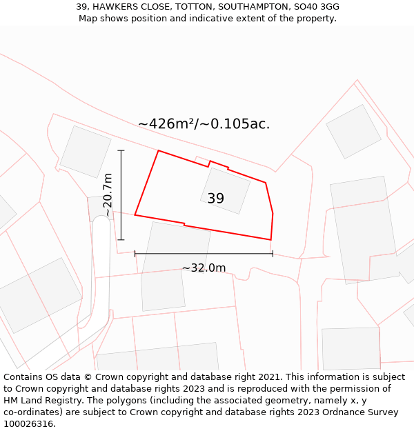 39, HAWKERS CLOSE, TOTTON, SOUTHAMPTON, SO40 3GG: Plot and title map