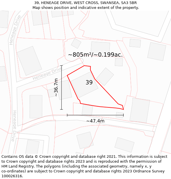 39, HENEAGE DRIVE, WEST CROSS, SWANSEA, SA3 5BR: Plot and title map