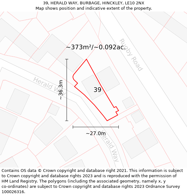 39, HERALD WAY, BURBAGE, HINCKLEY, LE10 2NX: Plot and title map