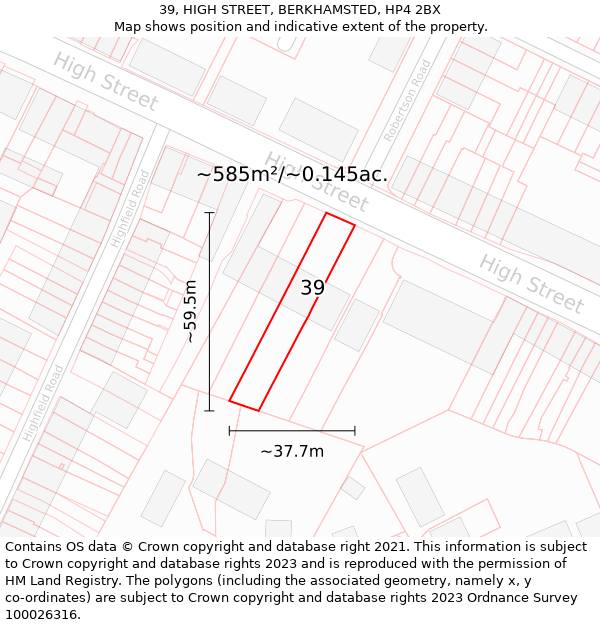 39, HIGH STREET, BERKHAMSTED, HP4 2BX: Plot and title map