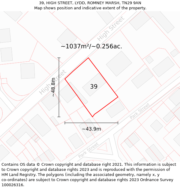 39, HIGH STREET, LYDD, ROMNEY MARSH, TN29 9AN: Plot and title map