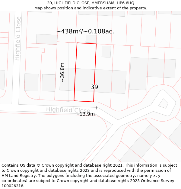 39, HIGHFIELD CLOSE, AMERSHAM, HP6 6HQ: Plot and title map