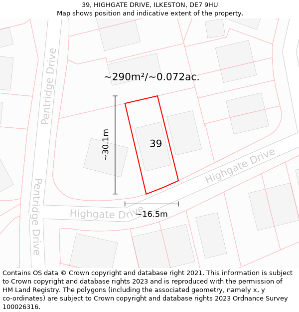 39, HIGHGATE DRIVE, ILKESTON, DE7 9HU: Plot and title map