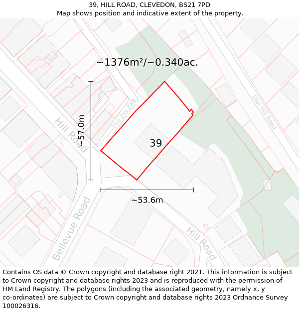 39, HILL ROAD, CLEVEDON, BS21 7PD: Plot and title map