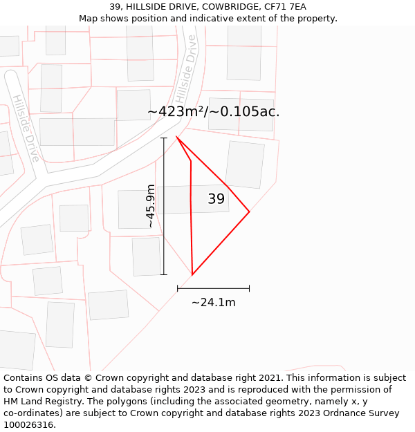 39, HILLSIDE DRIVE, COWBRIDGE, CF71 7EA: Plot and title map