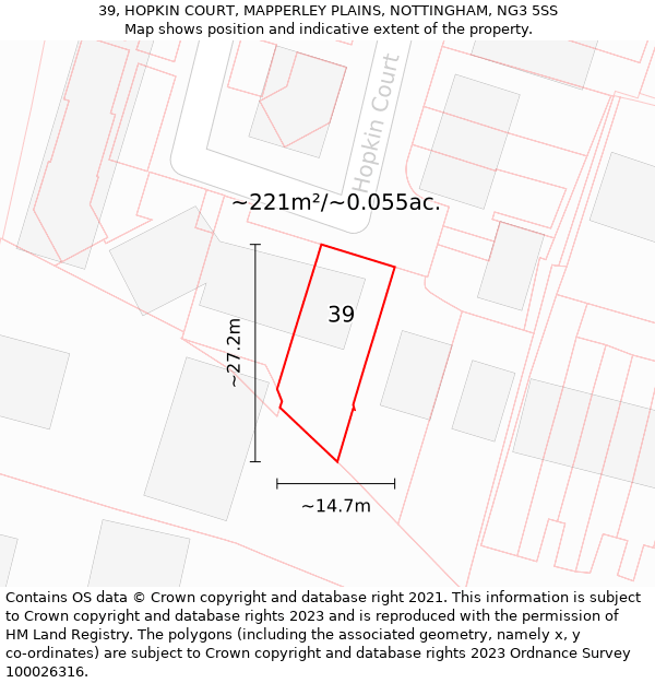 39, HOPKIN COURT, MAPPERLEY PLAINS, NOTTINGHAM, NG3 5SS: Plot and title map