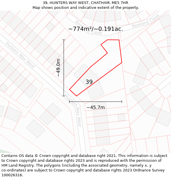 39, HUNTERS WAY WEST, CHATHAM, ME5 7HR: Plot and title map