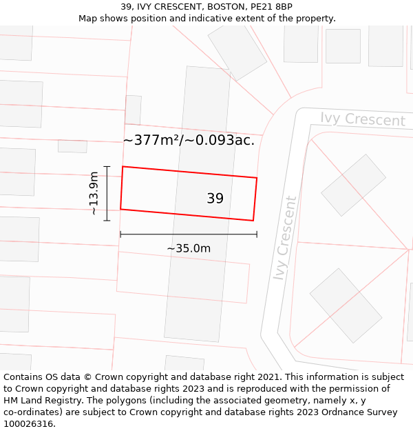 39, IVY CRESCENT, BOSTON, PE21 8BP: Plot and title map