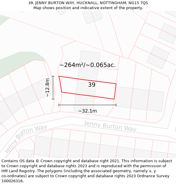 39, JENNY BURTON WAY, HUCKNALL, NOTTINGHAM, NG15 7QS: Plot and title map