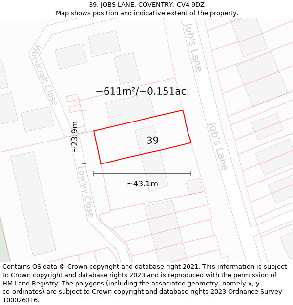 39, JOBS LANE, COVENTRY, CV4 9DZ: Plot and title map