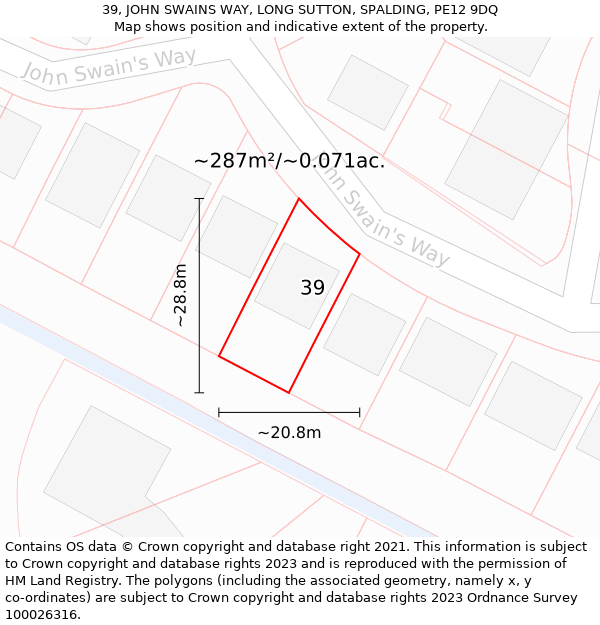 39, JOHN SWAINS WAY, LONG SUTTON, SPALDING, PE12 9DQ: Plot and title map