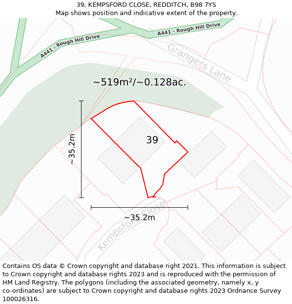 39, KEMPSFORD CLOSE, REDDITCH, B98 7YS: Plot and title map