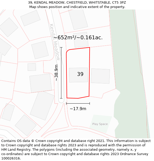 39, KENDAL MEADOW, CHESTFIELD, WHITSTABLE, CT5 3PZ: Plot and title map