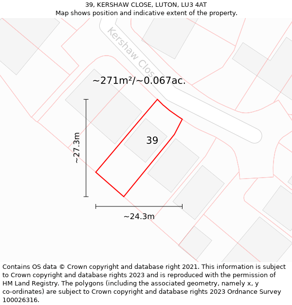 39, KERSHAW CLOSE, LUTON, LU3 4AT: Plot and title map