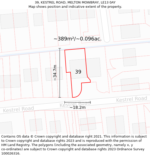 39, KESTREL ROAD, MELTON MOWBRAY, LE13 0AY: Plot and title map