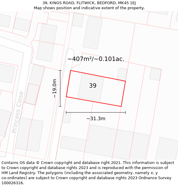 39, KINGS ROAD, FLITWICK, BEDFORD, MK45 1EJ: Plot and title map