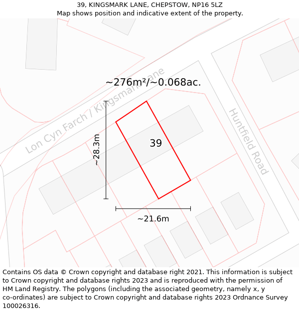 39, KINGSMARK LANE, CHEPSTOW, NP16 5LZ: Plot and title map