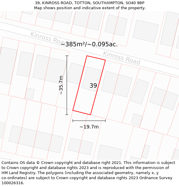 39, KINROSS ROAD, TOTTON, SOUTHAMPTON, SO40 9BP: Plot and title map