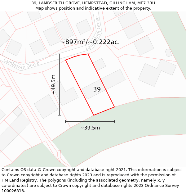 39, LAMBSFRITH GROVE, HEMPSTEAD, GILLINGHAM, ME7 3RU: Plot and title map