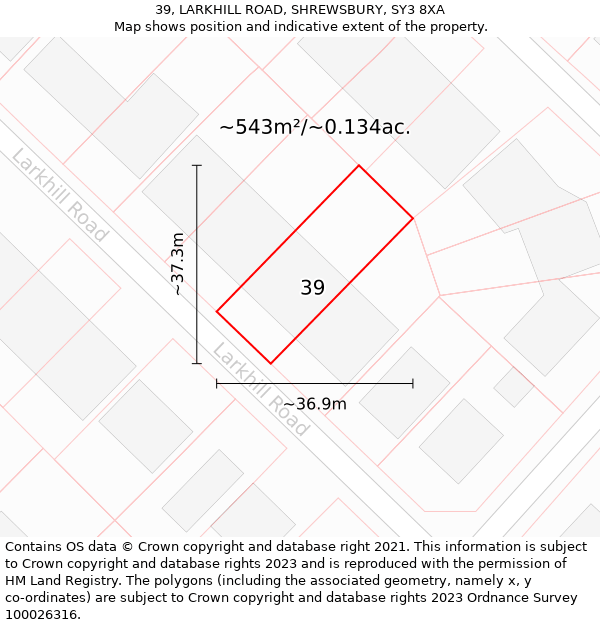 39, LARKHILL ROAD, SHREWSBURY, SY3 8XA: Plot and title map