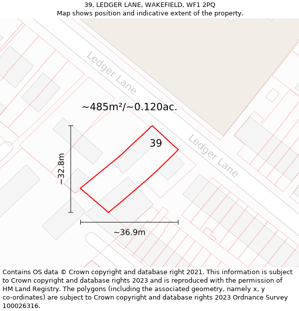 39, LEDGER LANE, WAKEFIELD, WF1 2PQ: Plot and title map