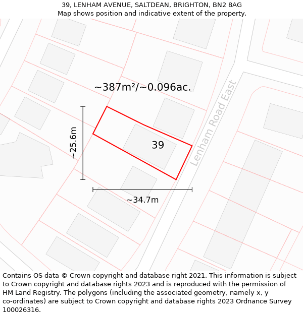 39, LENHAM AVENUE, SALTDEAN, BRIGHTON, BN2 8AG: Plot and title map