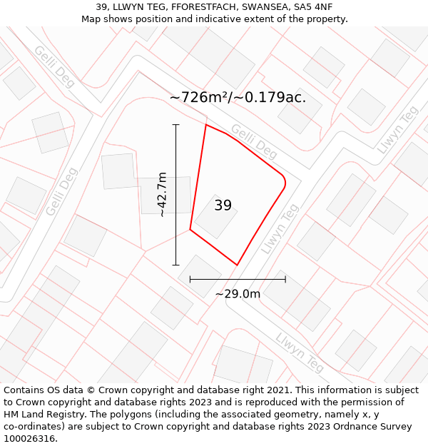 39, LLWYN TEG, FFORESTFACH, SWANSEA, SA5 4NF: Plot and title map