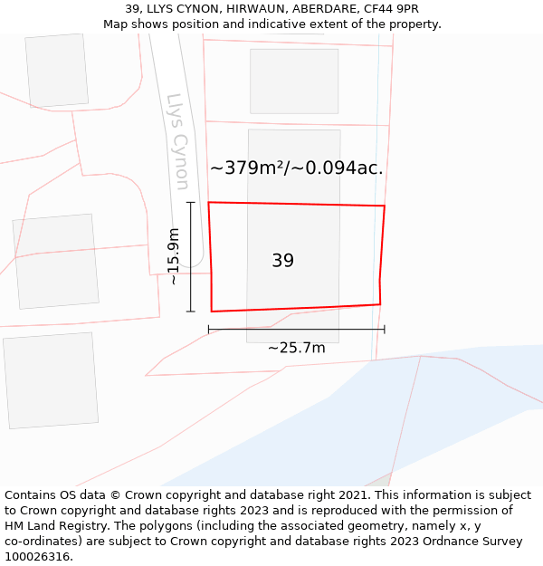 39, LLYS CYNON, HIRWAUN, ABERDARE, CF44 9PR: Plot and title map