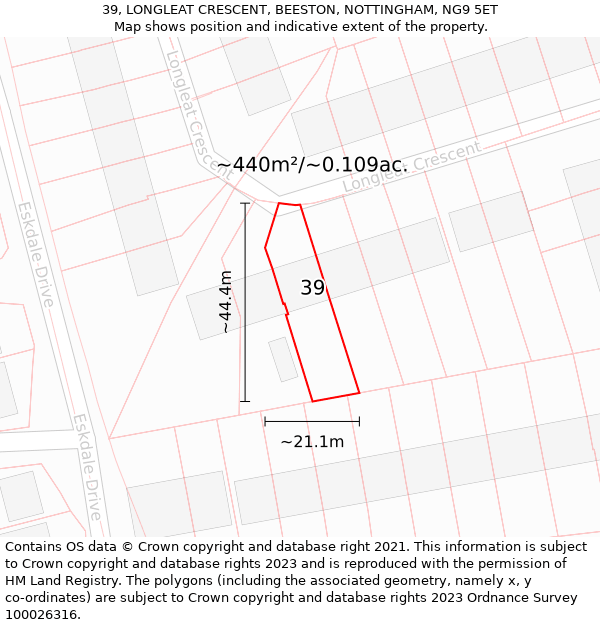 39, LONGLEAT CRESCENT, BEESTON, NOTTINGHAM, NG9 5ET: Plot and title map