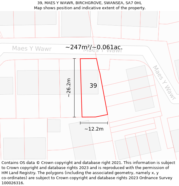 39, MAES Y WAWR, BIRCHGROVE, SWANSEA, SA7 0HL: Plot and title map