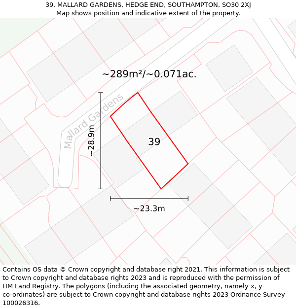 39, MALLARD GARDENS, HEDGE END, SOUTHAMPTON, SO30 2XJ: Plot and title map