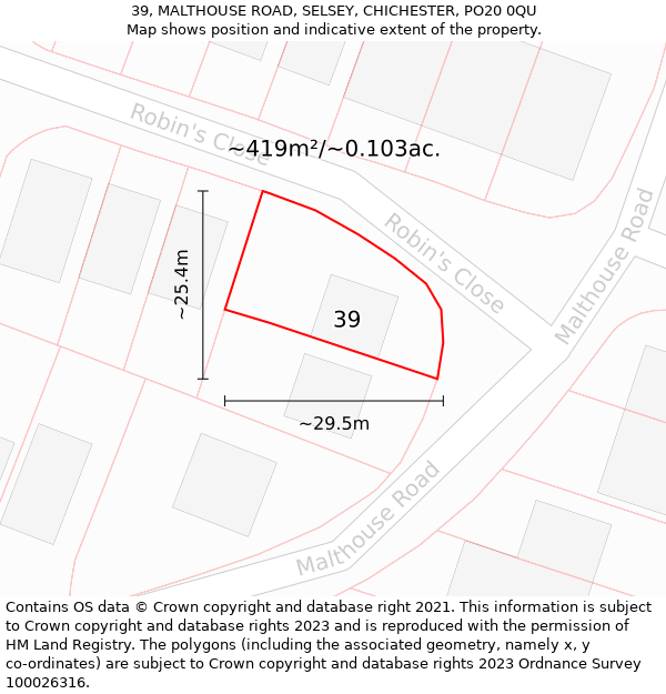 39, MALTHOUSE ROAD, SELSEY, CHICHESTER, PO20 0QU: Plot and title map