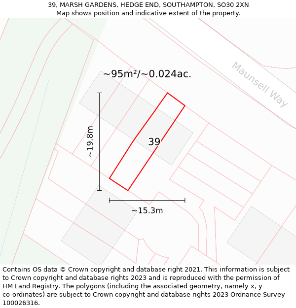 39, MARSH GARDENS, HEDGE END, SOUTHAMPTON, SO30 2XN: Plot and title map