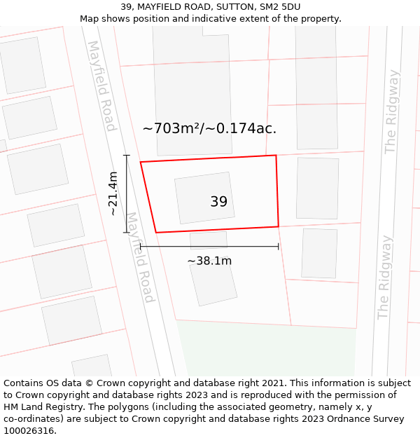 39, MAYFIELD ROAD, SUTTON, SM2 5DU: Plot and title map