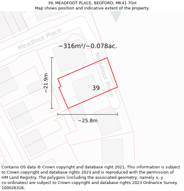 39, MEADFOOT PLACE, BEDFORD, MK41 7GH: Plot and title map