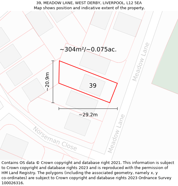 39, MEADOW LANE, WEST DERBY, LIVERPOOL, L12 5EA: Plot and title map